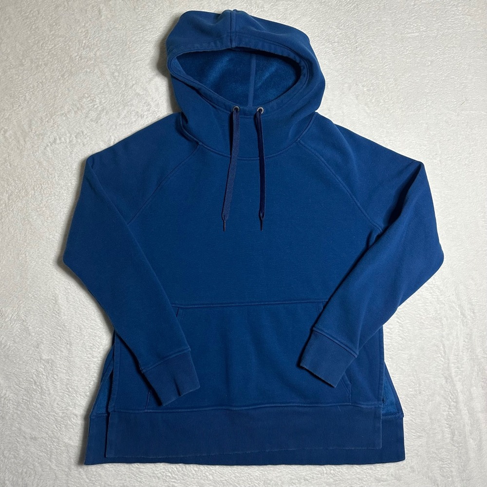 Athleta Blue Pullover Hoodie Fleece Lined Raglan Sleeve S Soft Cozy Athleisure